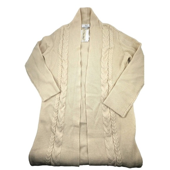 Magaschoni NEW Ivory Cable Knit Open Front Long Cardigan Incredibly Soft Size M - Picture 6 of 15